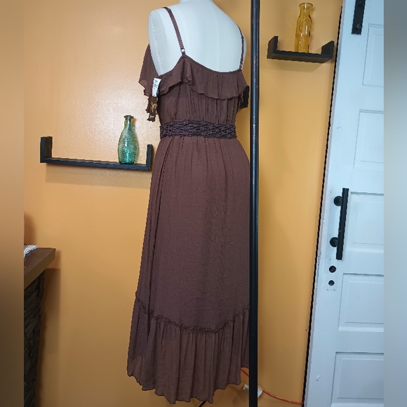 Rack 47 By Wrangler Brown Belted Spaghetti Strap Ruffle Dress Size XL - Picture 10 of 16